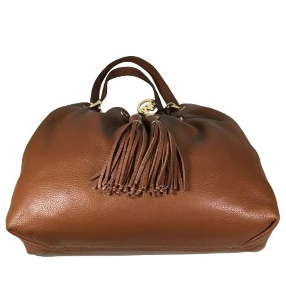 Michael Kors Luggage Brown Leather Camden Drawstring Shoulder Bag Purse Tote